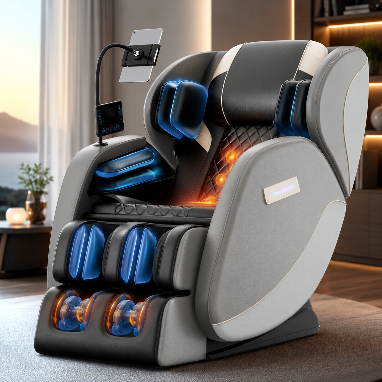 Zero Gravity Full Body Massage Chair | Heat Therapy, Foot Rollers, Air Compression, Bluetooth Speakers & Touchscreen | Home Spa Recliner for Stress Relief