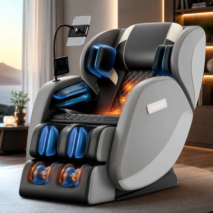 Zero Gravity Full Body Massage Chair | Heat Therapy, Foot Rollers, Air Compression, Bluetooth Speakers & Touchscreen | Home Spa Recliner for Stress Relief