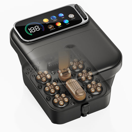 Collapsible Foot Spa with Heat & Bubbles | Foot Bath Massager with Temperature Control, Remote, Rollers & Pedicure Stone