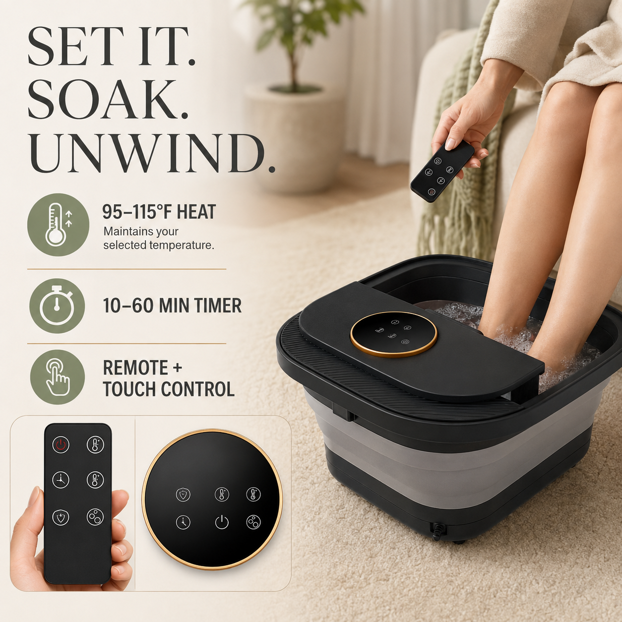 Heated Foot Spa Bath Massager with Bubbles, Temperature Control, Remote & Pedicure Kit | Foot Soaker Tub for Home Use