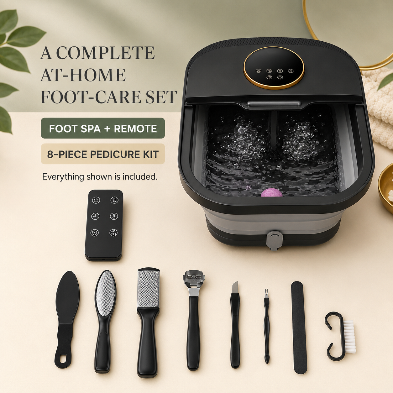 Heated Foot Spa Bath Massager with Bubbles, Temperature Control, Remote & Pedicure Kit | Foot Soaker Tub for Home Use