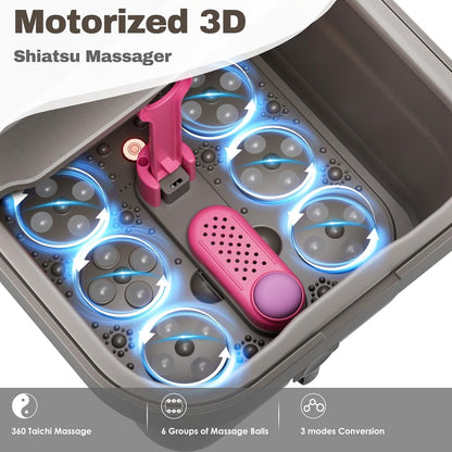 Collapsible Foot Spa with Heat & Bubbles | Foot Bath Massager with Temperature Control, Remote, Rollers & Pedicure Stone