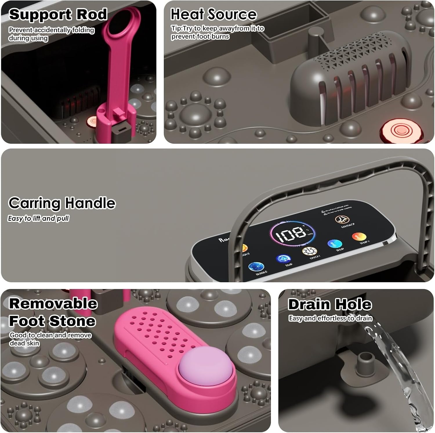 Collapsible Foot Spa with Heat & Bubbles | Foot Bath Massager with Temperature Control, Remote, Rollers & Pedicure Stone