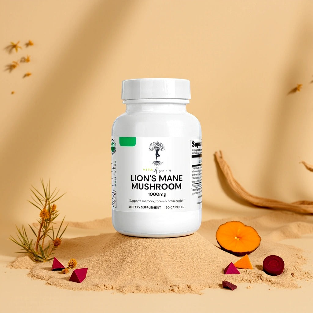 Lion’s Mane Mushroom Capsules | Brain Health | Focus & Memory Support | Cognitive Function | Natural Nootropic | Mental Clarity | Vita Asana
