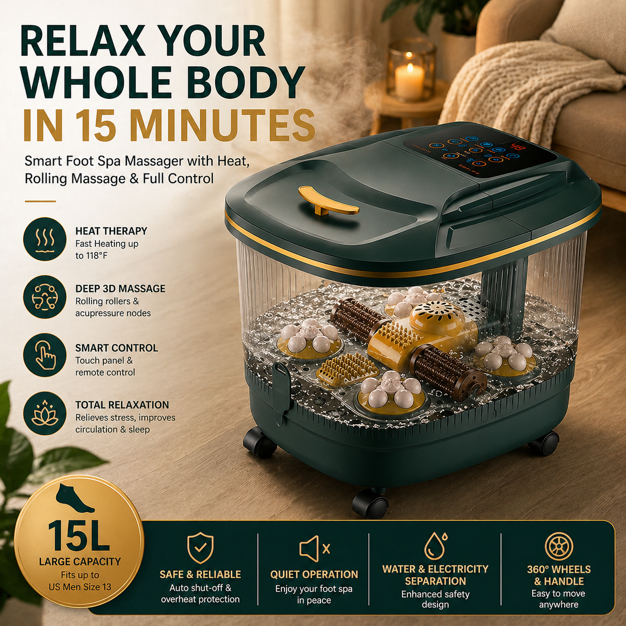 Foot Spa Bath Massager | Heated Deep Soak Foot Bath, 3D Rollers & Smart Temperature Control