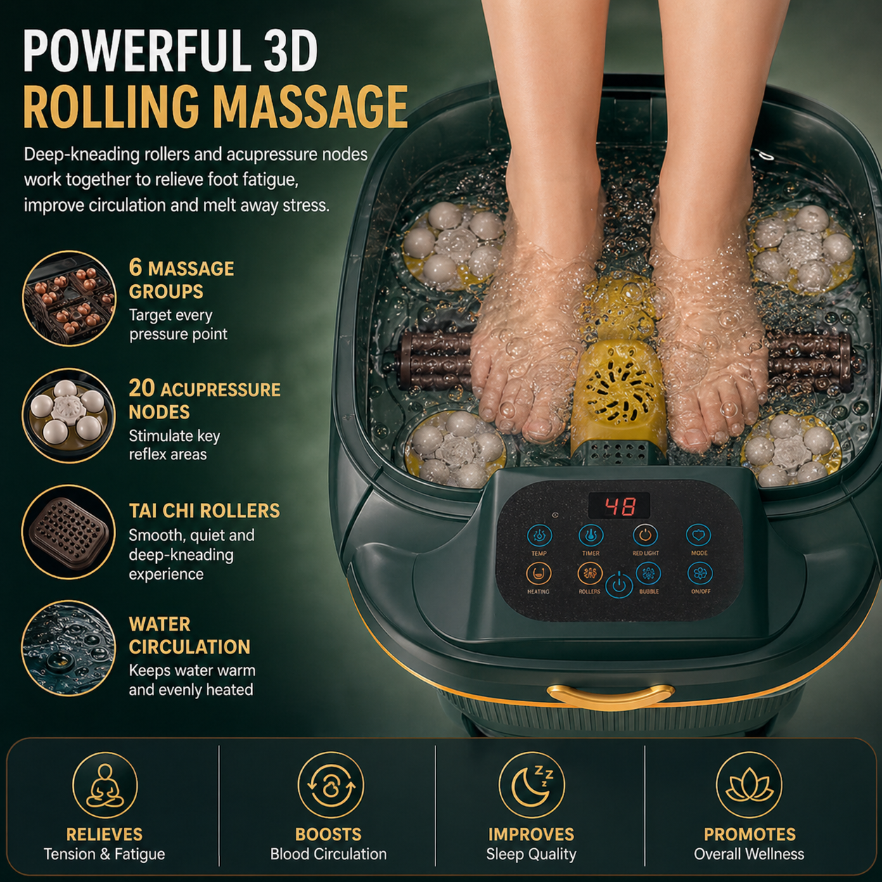 Foot Spa Bath Massager | Heated Deep Soak Foot Bath, 3D Rollers & Smart Temperature Control