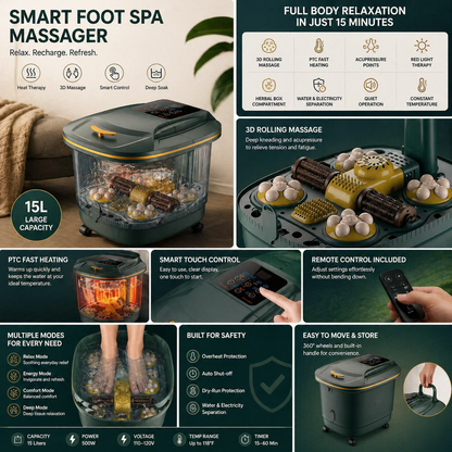 Foot Spa Bath Massager | Heated Deep Soak Foot Bath, 3D Rollers & Smart Temperature Control