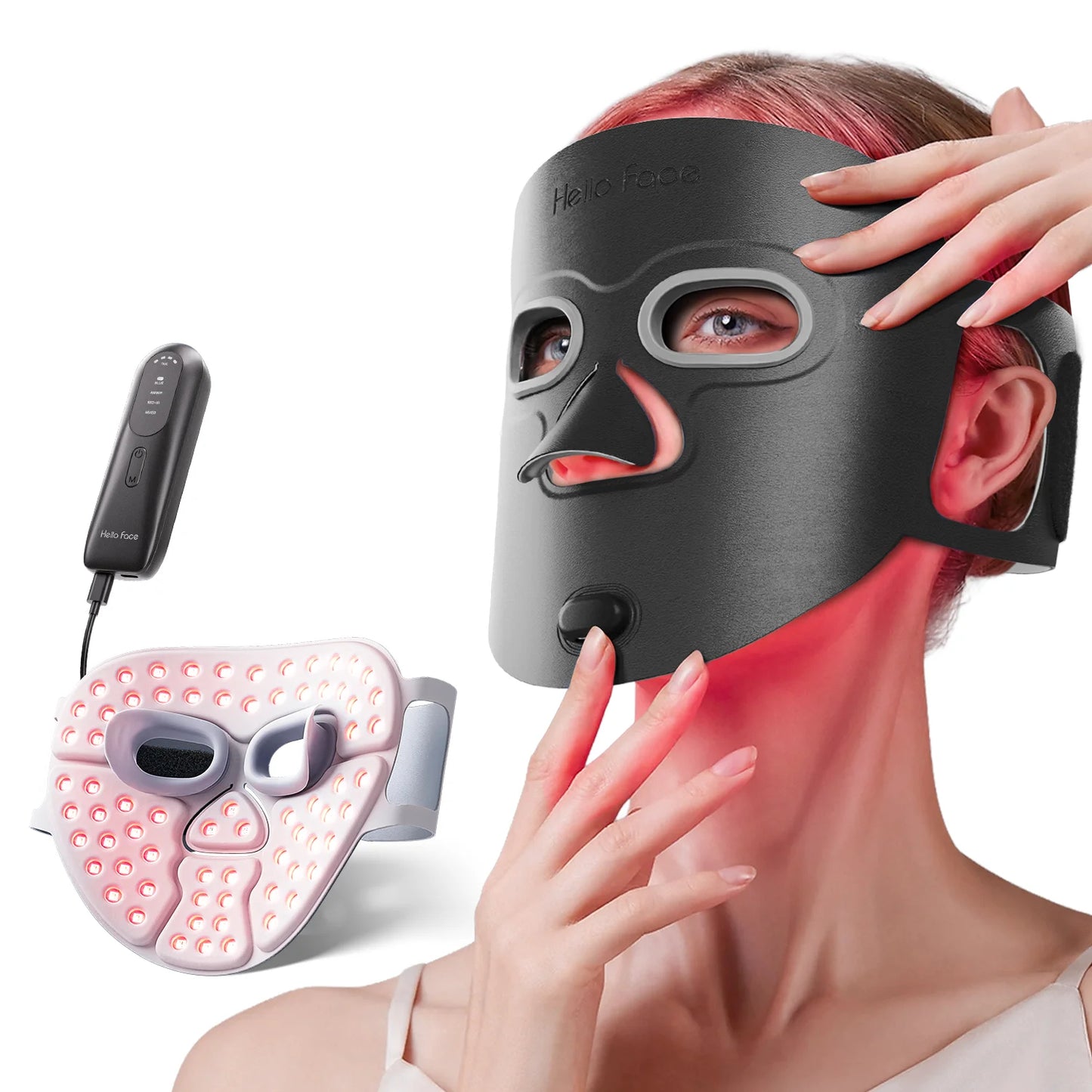 LED Face Mask Light Therapy | Wireless Red Blue Near Infrared Mask for Wrinkles, Acne & Skin Radiance