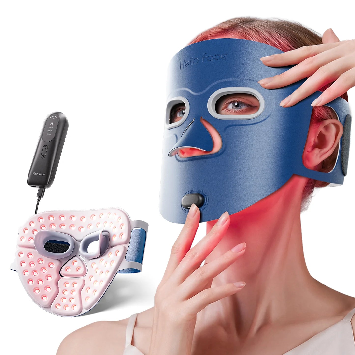 LED Face Mask Light Therapy | Wireless Red Blue Near Infrared Mask for Wrinkles, Acne & Skin Radiance