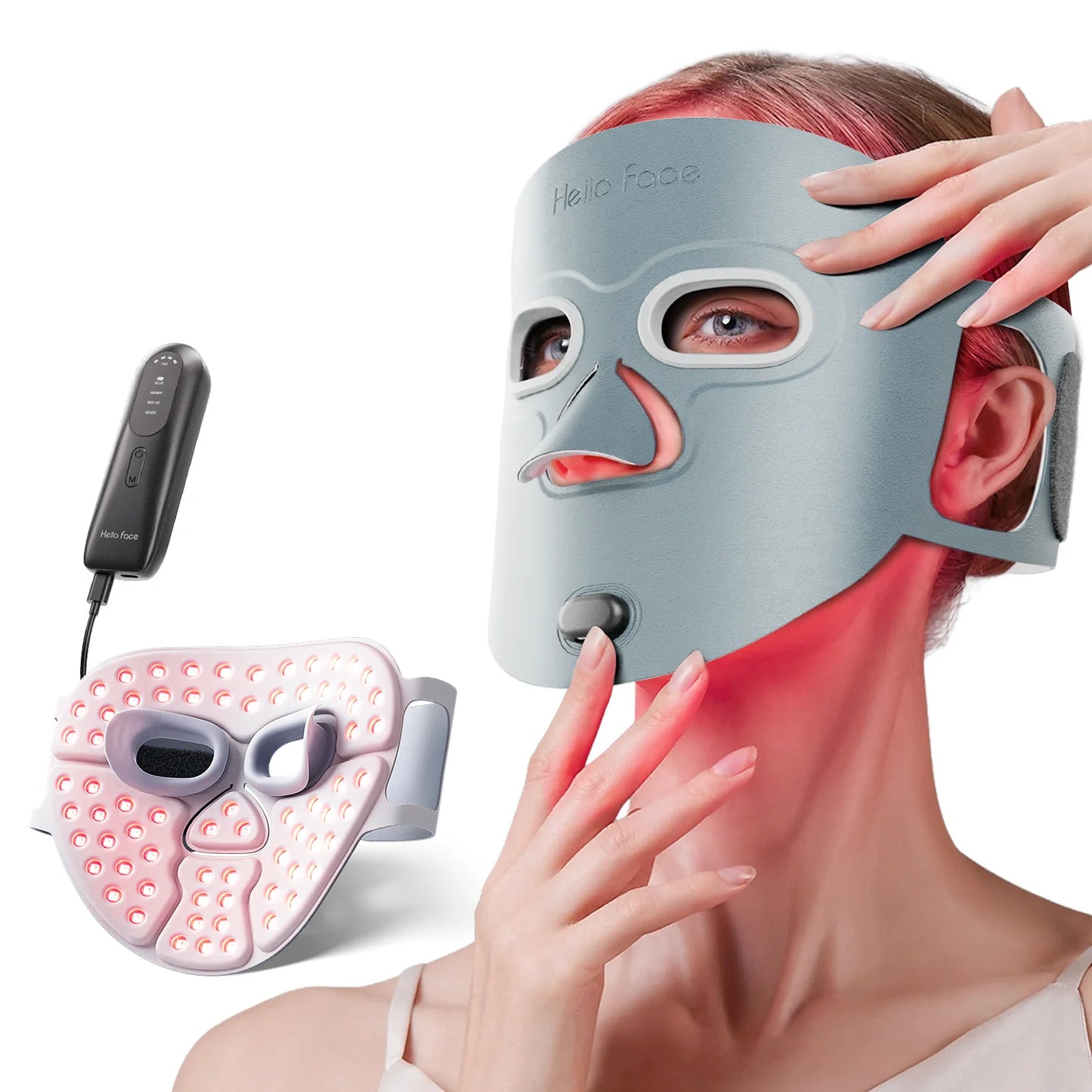 LED Face Mask Light Therapy | Wireless Red Blue Near Infrared Mask for Wrinkles, Acne & Skin Radiance