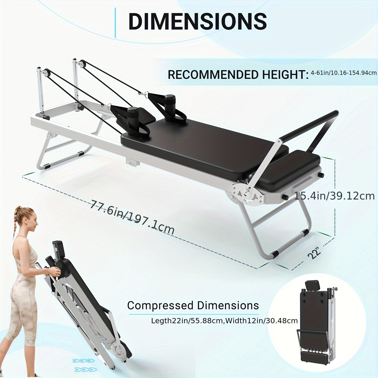 Foldable Pilates Reformer for Home | Compact Fitness Machine | Full Body Workout | Dual Resistance | Up to 400 lbs Capacity | Easy Storage