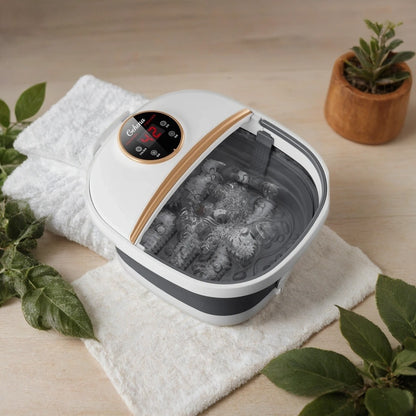 Foldable Heated Foot Spa with Bubbles, Rollers & Red Light | Portable Foot Bath Massager with Temp Control 96–116°F | Fits Up to US Men’s 13 White
