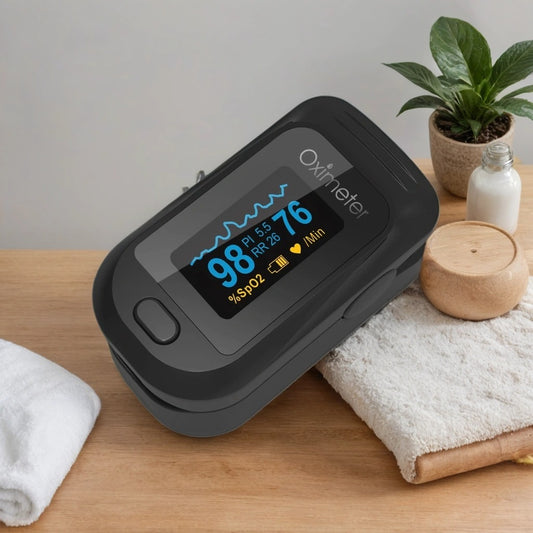 Fingertip Pulse Oximeter | SpO2, Heart Rate, PI & RR Monitor | OLED Display | Portable Oxygen Saturation Meter | Blood Oxygen Monitor for Home Use