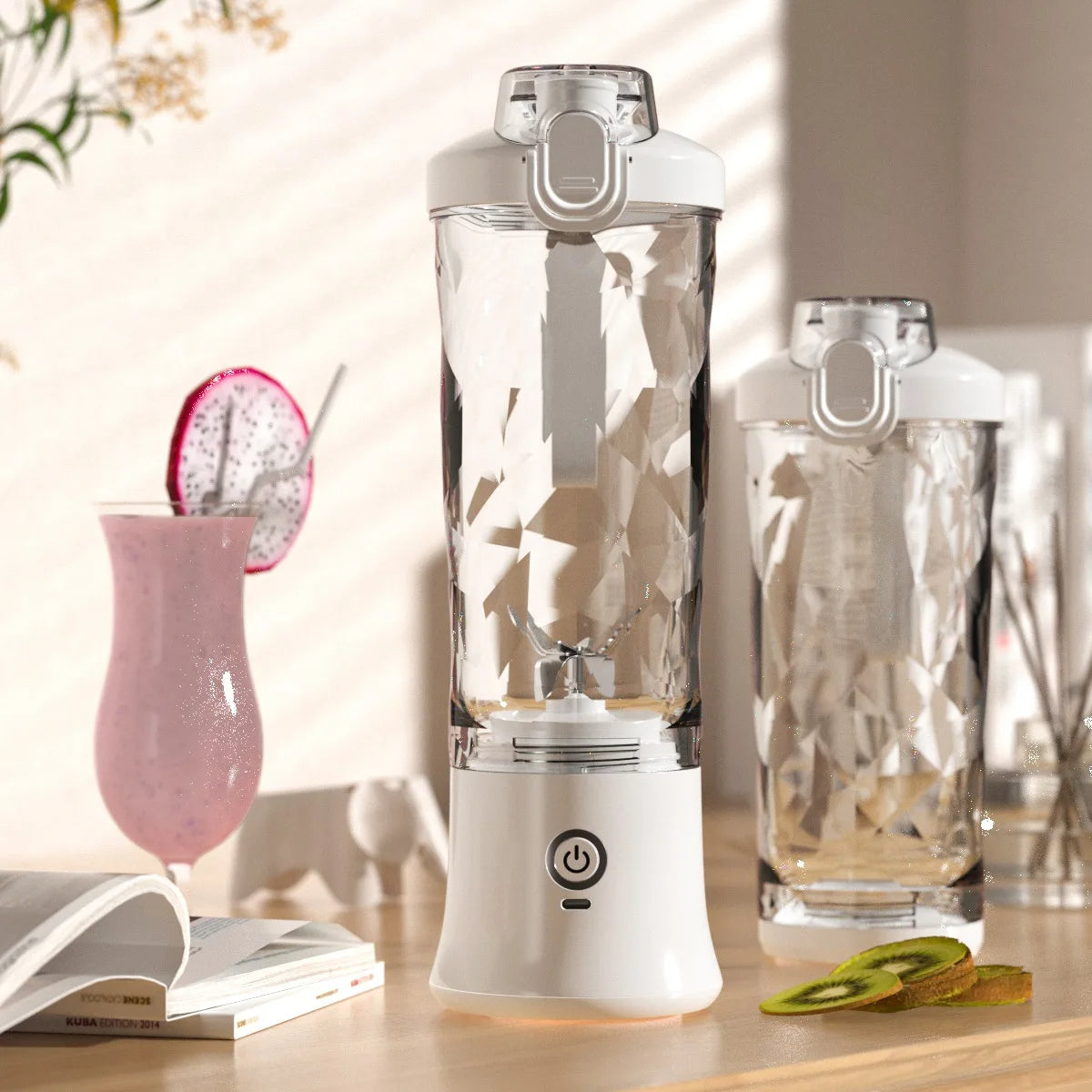 Portable Blender | 6-Blade | 600ML | Rechargeable | USB Type-C | Ice-Crushing Power White