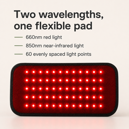 Red Light Therapy Belt | 660nm & 850nm Near-Infrared Wrap with 60-Light Grid, USB Power & 15–45 Min Timer