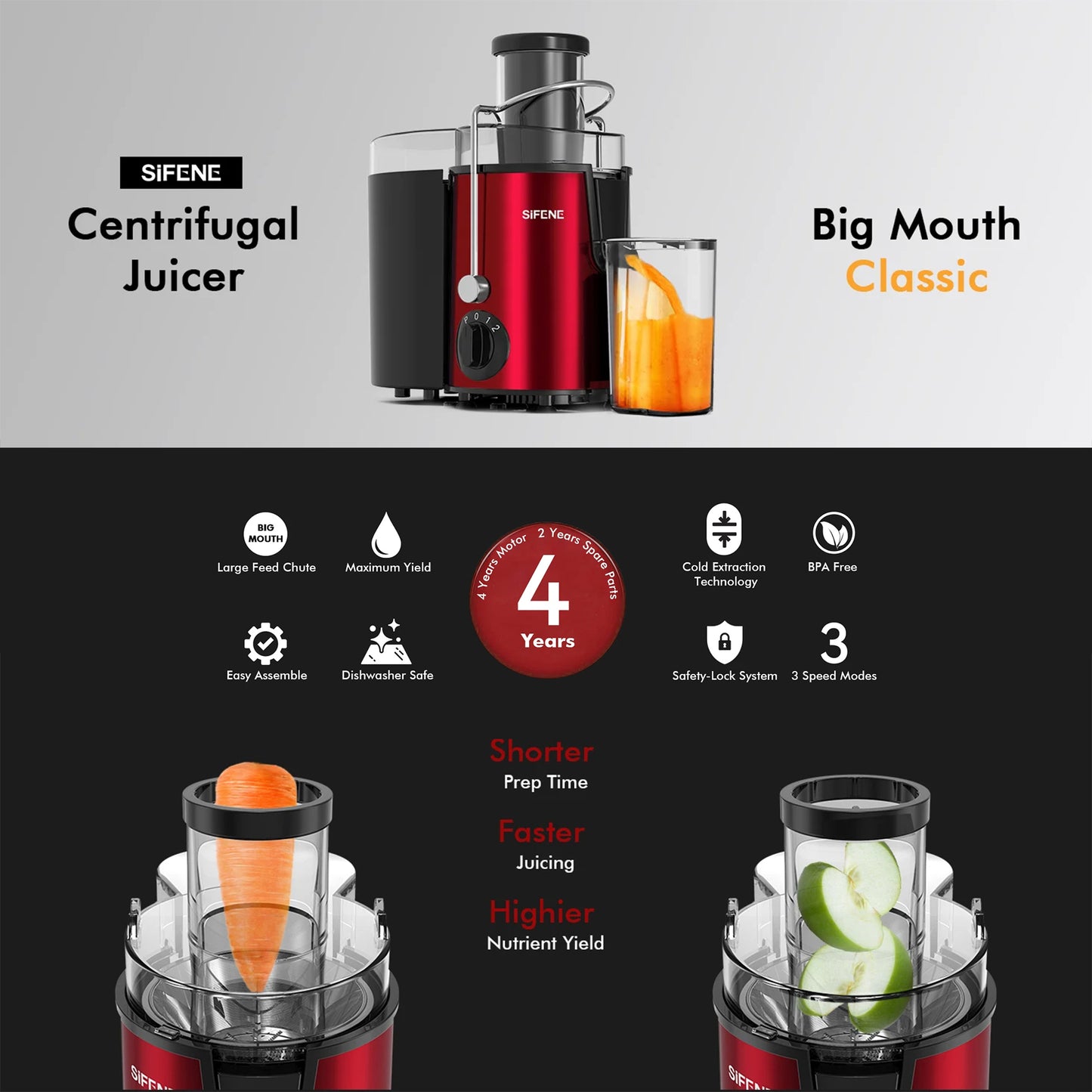 Juicer Machine 800W with 3-Speed & Wide Chute | High Juice Yield, Easy to Clean | Safety Lock & Overheat Protection for Fruits & Veggies