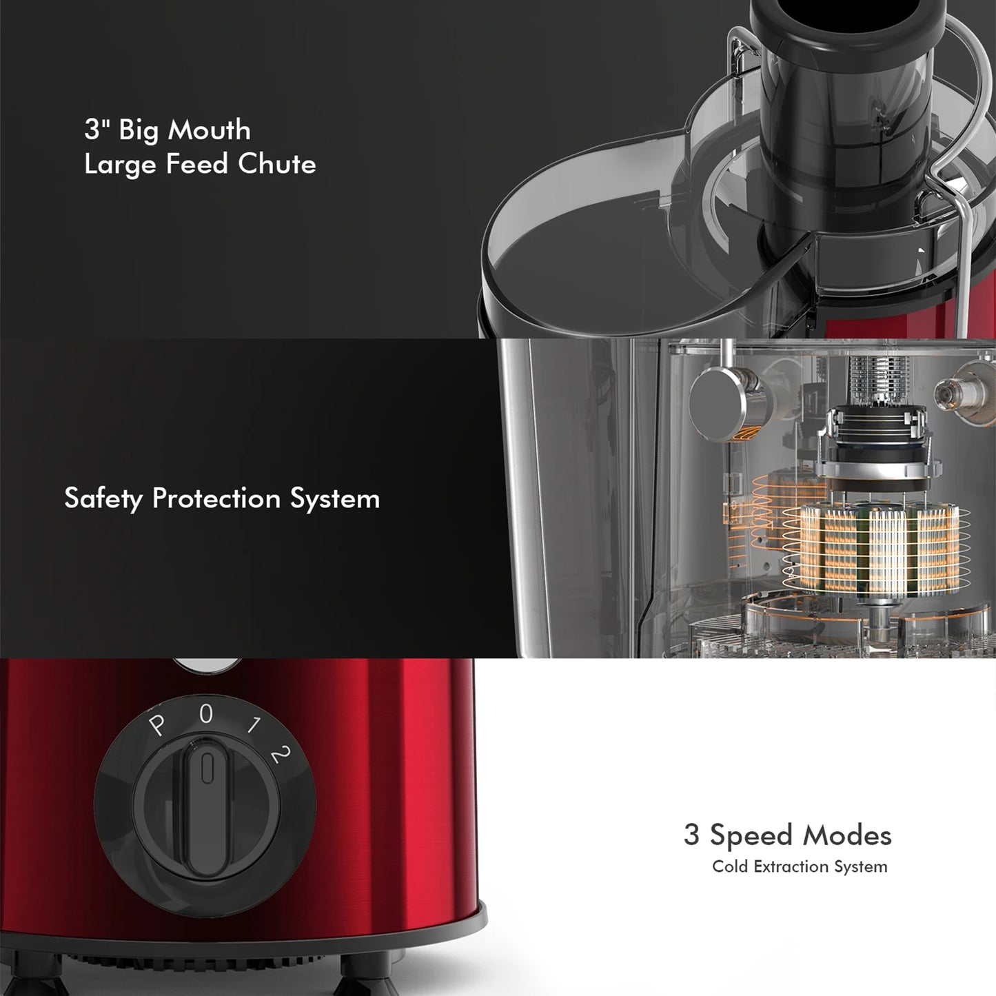 Juicer Machine 800W with 3-Speed & Wide Chute | High Juice Yield, Easy to Clean | Safety Lock & Overheat Protection for Fruits & Veggies