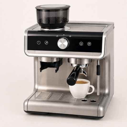 Semi-Automatic Espresso Machine with Built-In Burr Grinder, 20-Bar Pump, 30 Grind Settings, Steam Wand & 94.6 fl oz Tank