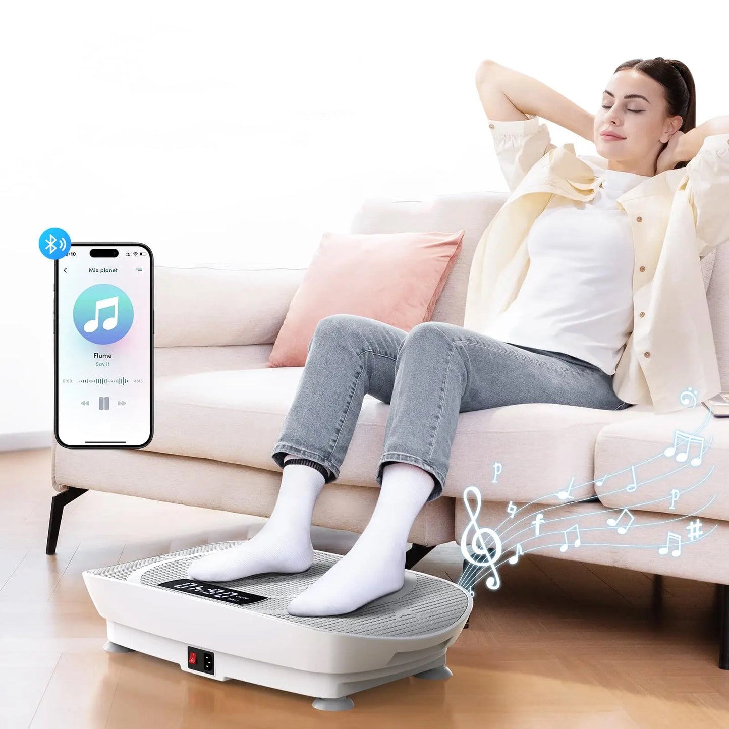 Vibration Plate Exercise Machine | Whole Body Workout Platform with Resistance Bands & Remote | Fat Burning | Home Fitness Grey