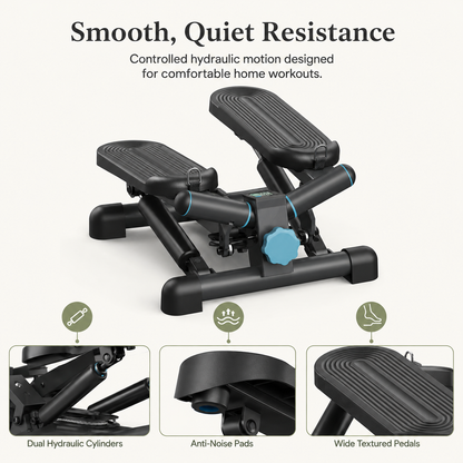 Hydraulic Mini Twist Stepper with LCD Monitor | 38° Side-to-Side Motion, Quiet Resistance, 330 lb Capacity & Compact 1.36 sq ft Design
