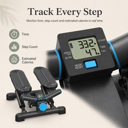 Hydraulic Mini Twist Stepper with LCD Monitor | 38° Side-to-Side Motion, Quiet Resistance, 330 lb Capacity & Compact 1.36 sq ft Design