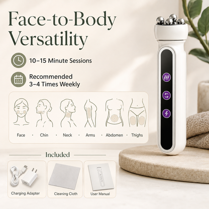 3-in-1 RF EMS Facial Roller with 360° Rotation | Microcurrent, 42°C Heat & Red Blue Yellow LED Modes for Face and Body