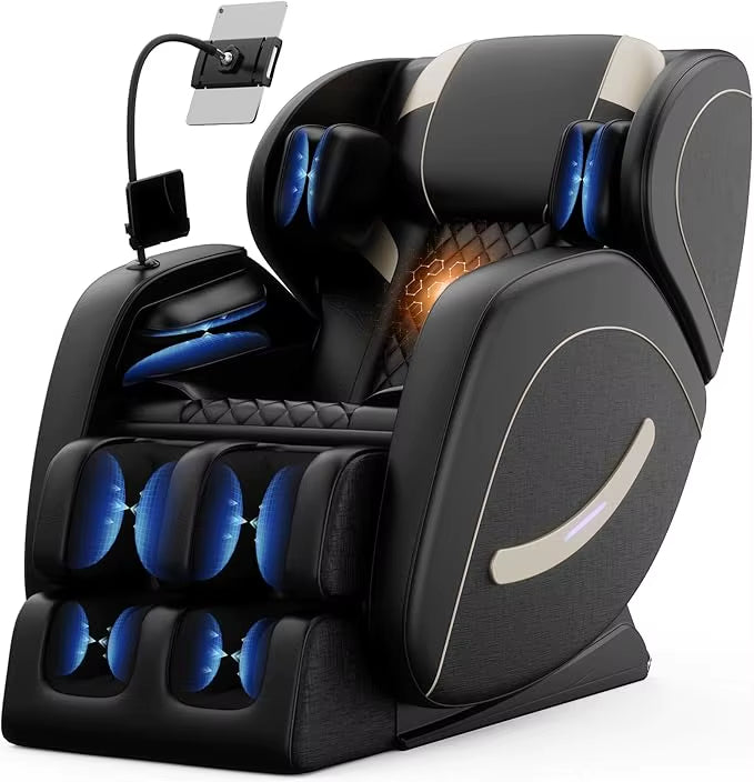 Zero Gravity Full Body Massage Chair | Heat Therapy, Foot Rollers, Air Compression, Bluetooth Speakers & Touchscreen | Home Spa Recliner for Stress Relief